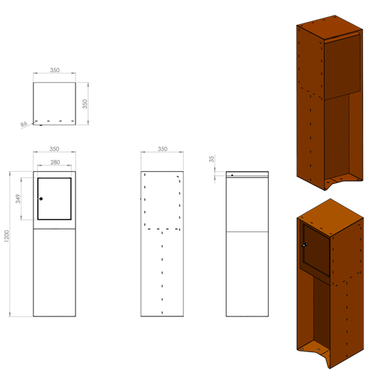 Brevlåda i cortenstål - design modell