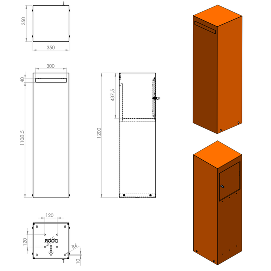 Brevlåda i cortenstål - minimalistisk modell