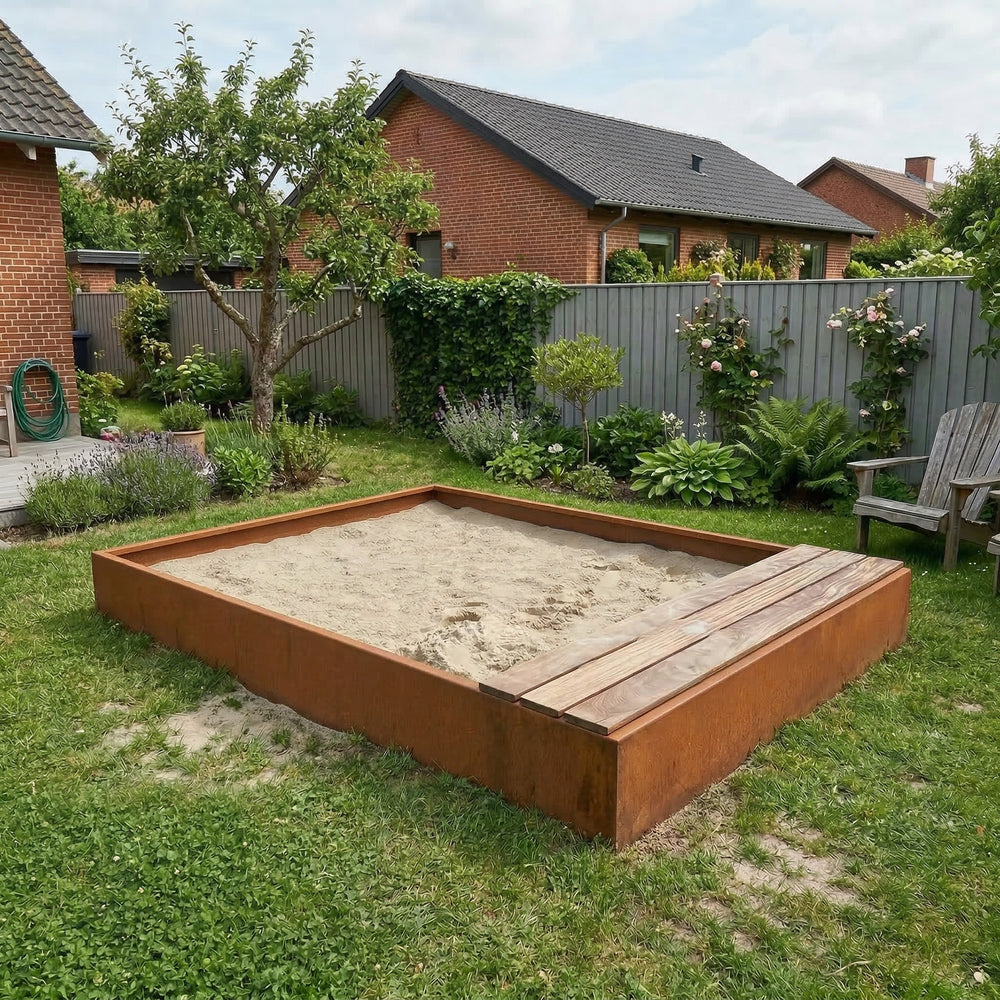 Sandlåda i cortenstål