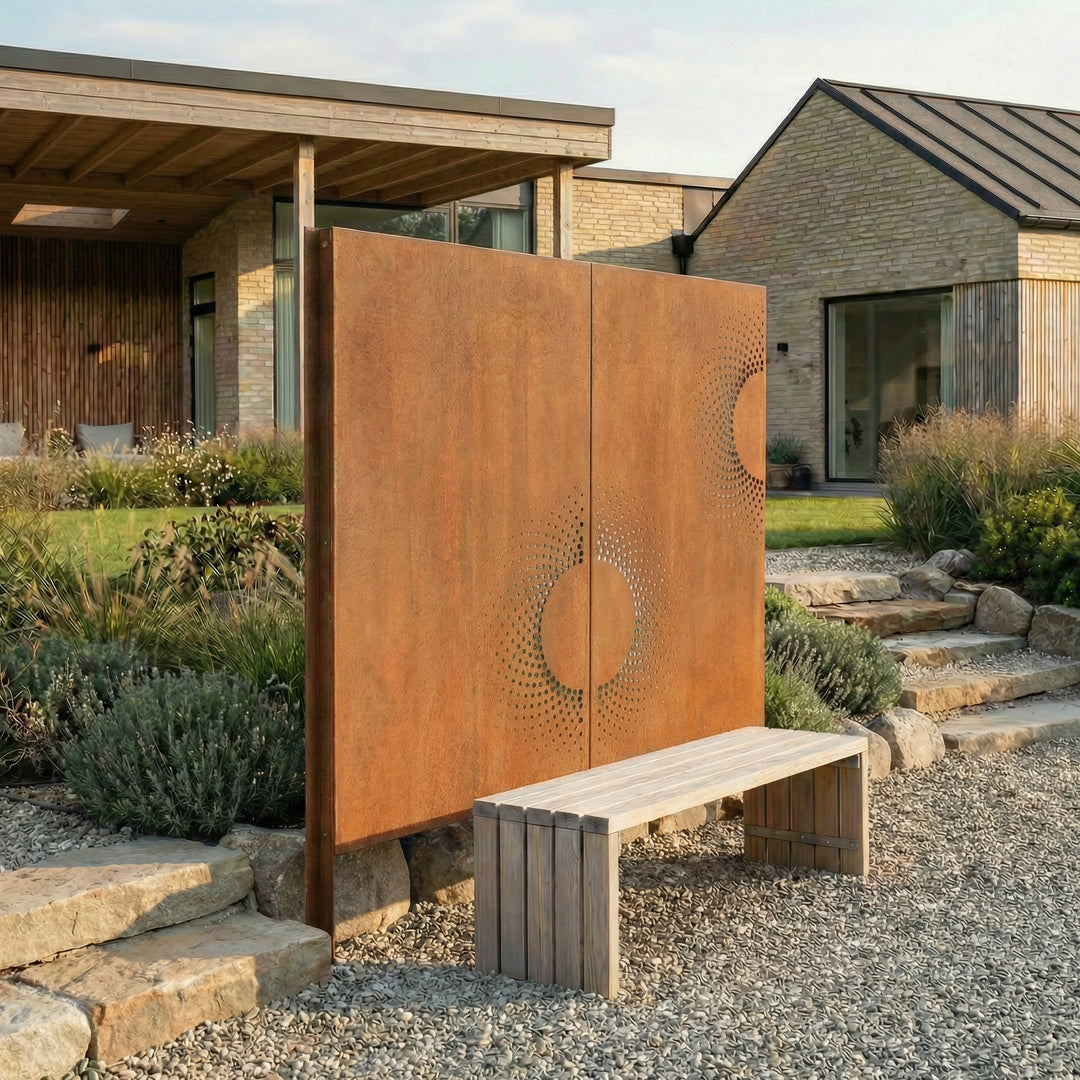 Skärmvägg i cortenstål med mönster: Abstrakt 2