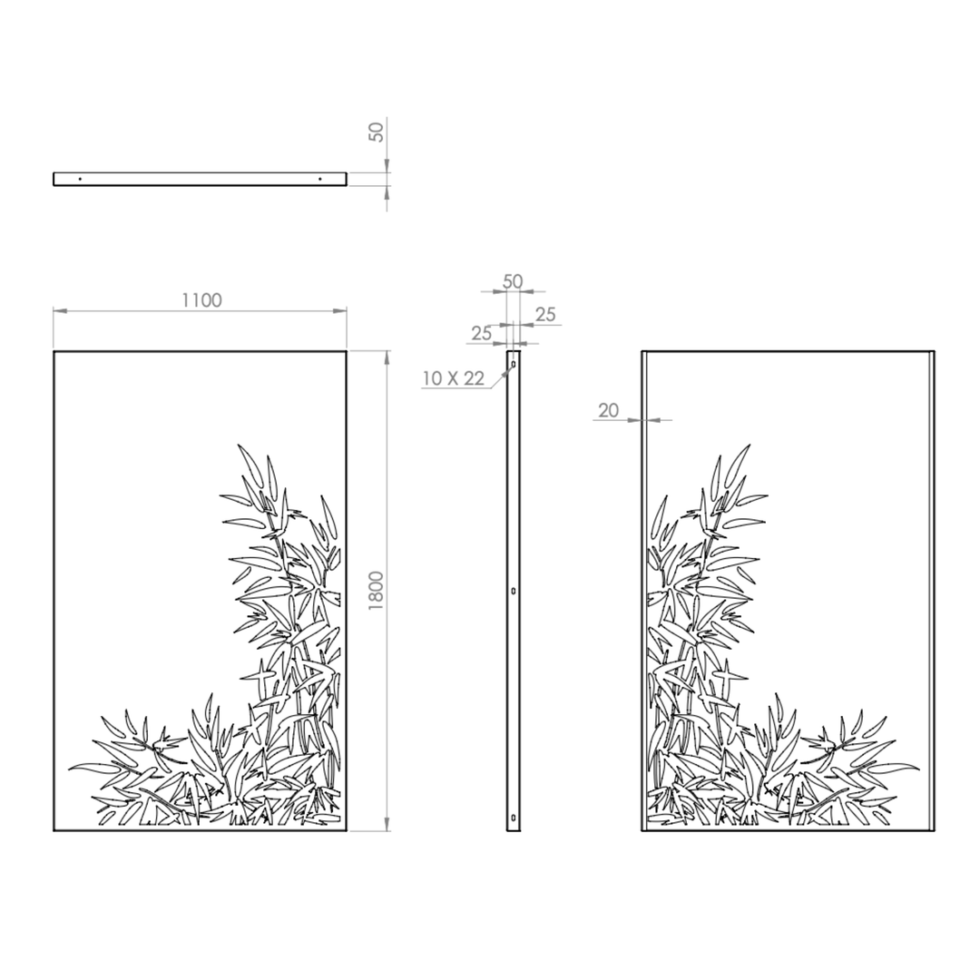 Skärmvägg i cortenstål med mönster: Bambus 2