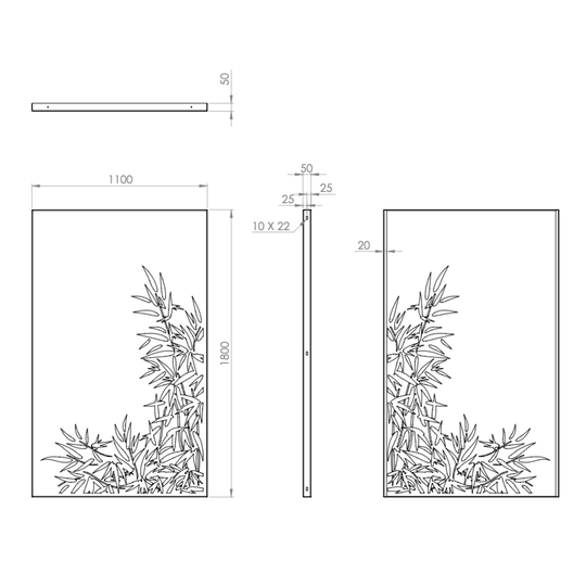 Skärmvägg i cortenstål med mönster: Bambus 2