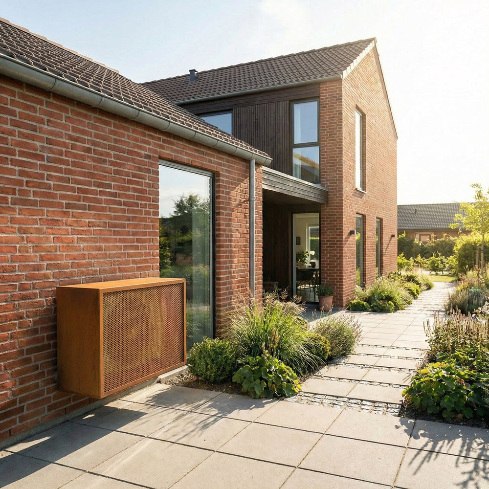 Värmepumpsskydd i cortenstål