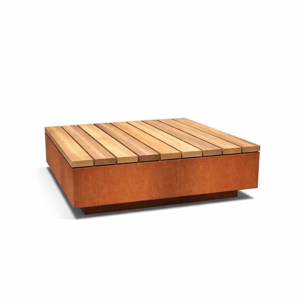 Fyrkantig bänk i cortenstål