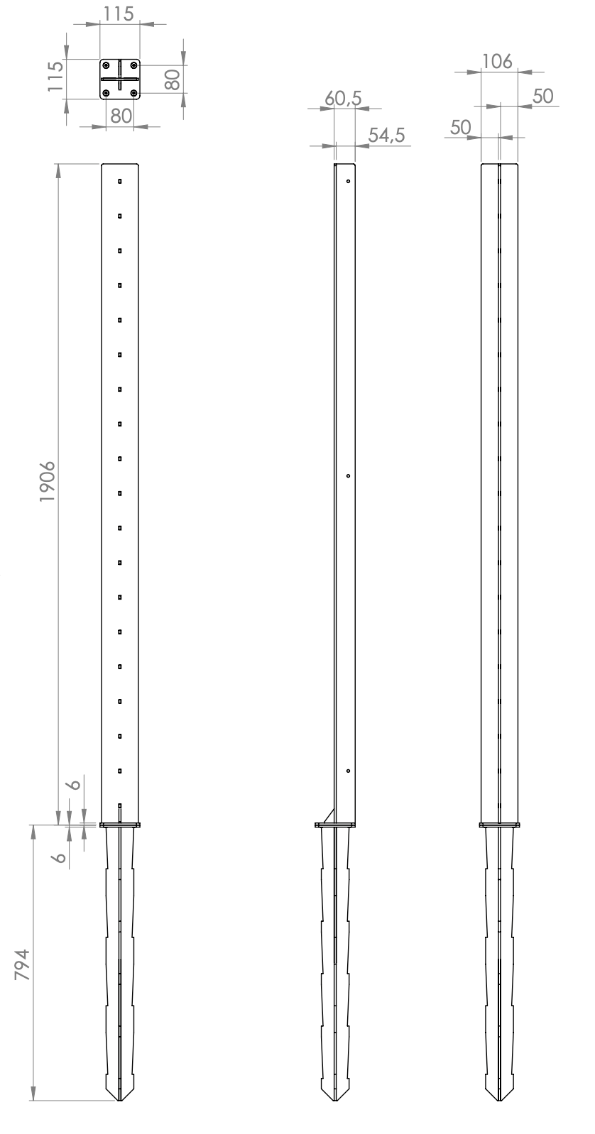 Slät skärmvägg i lackerad stål - enkel, bredd 1100 mm