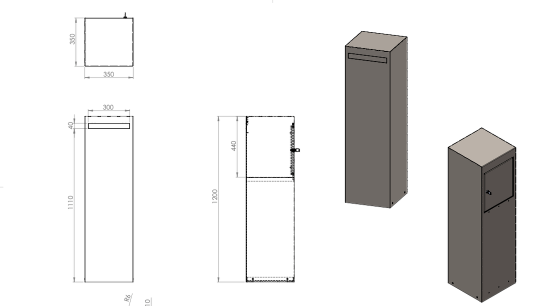 Brevlåda lackerad stål, minimalistisk